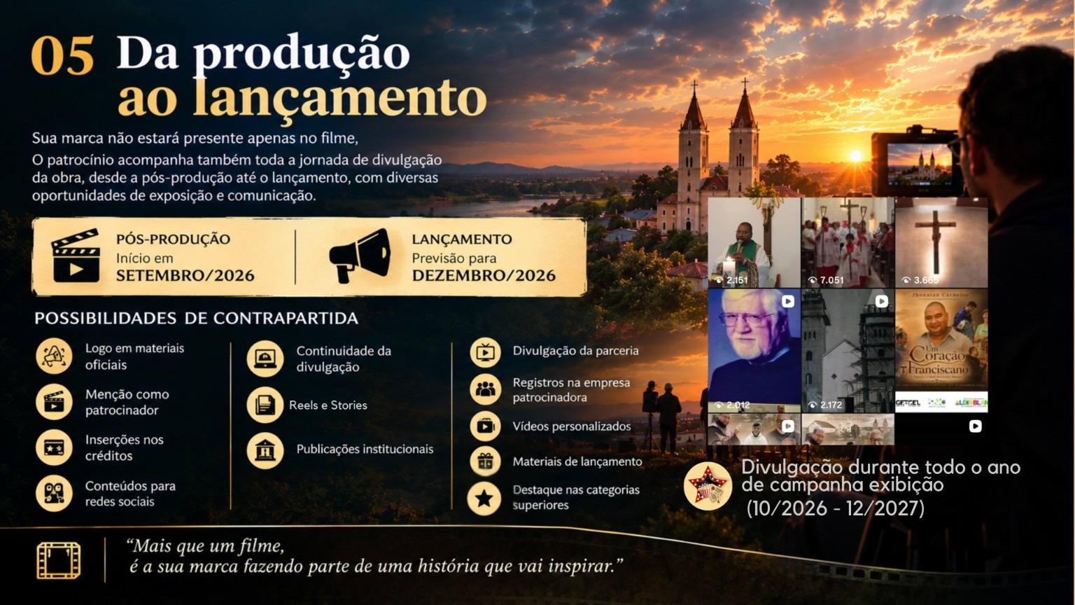 Painel sobre pós-produção, lançamento, Reels, Stories, conteúdos na empresa e campanha até dezembro de 2027